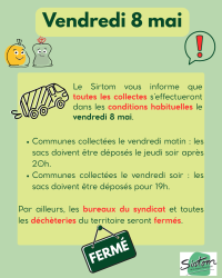 COLLECTE DU SIRTOM VENDREDI 8 MAI