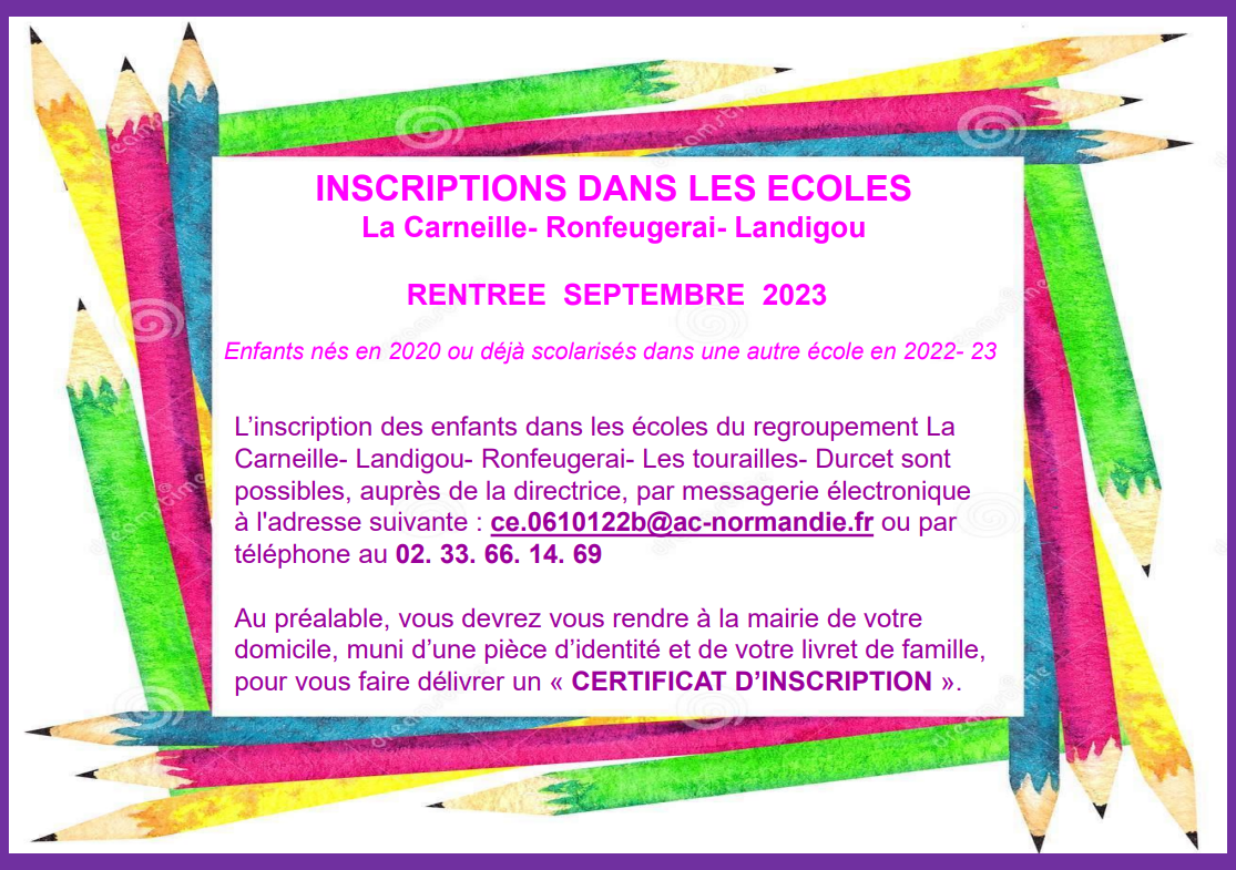 INSCRIPTIONS ECOLES LC RFG LANDG
