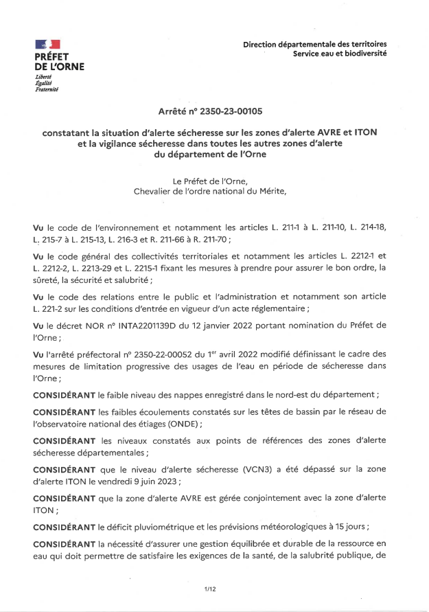arrêté sécheresse