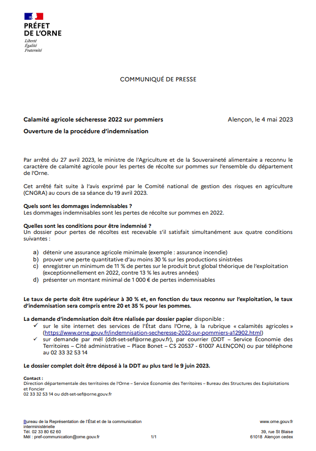 calamite agricole secheresse 2022 sur pommiers