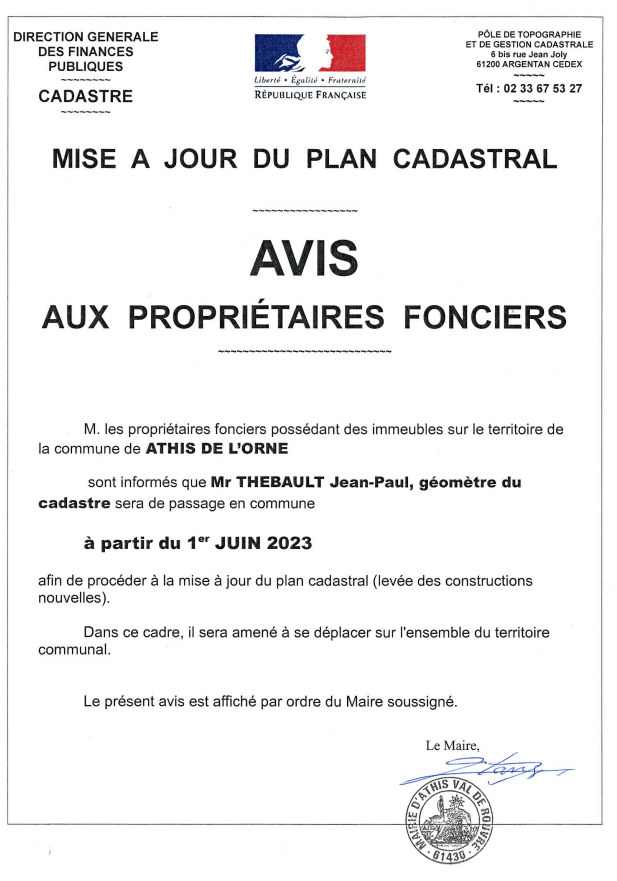 maj du plan cadastral