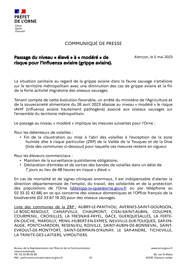 passage modere grippe aviairze